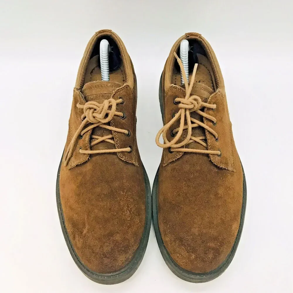 Y2K Skechers Chunky Men's 10 Brown Suede Leather Shoes 62338 Slip Resist Lace Up